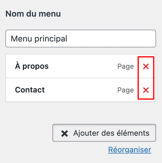Retirer une page d'un menu WordPress.