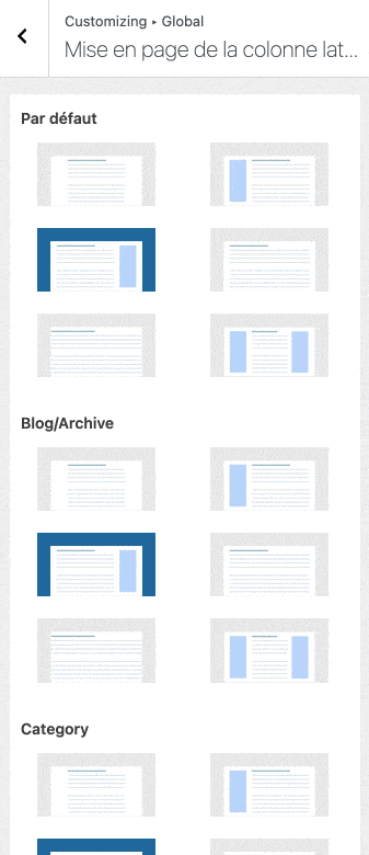Les options de mise en page sur Zakra Pro.