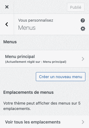 Options cachées d'un menu WordPress.