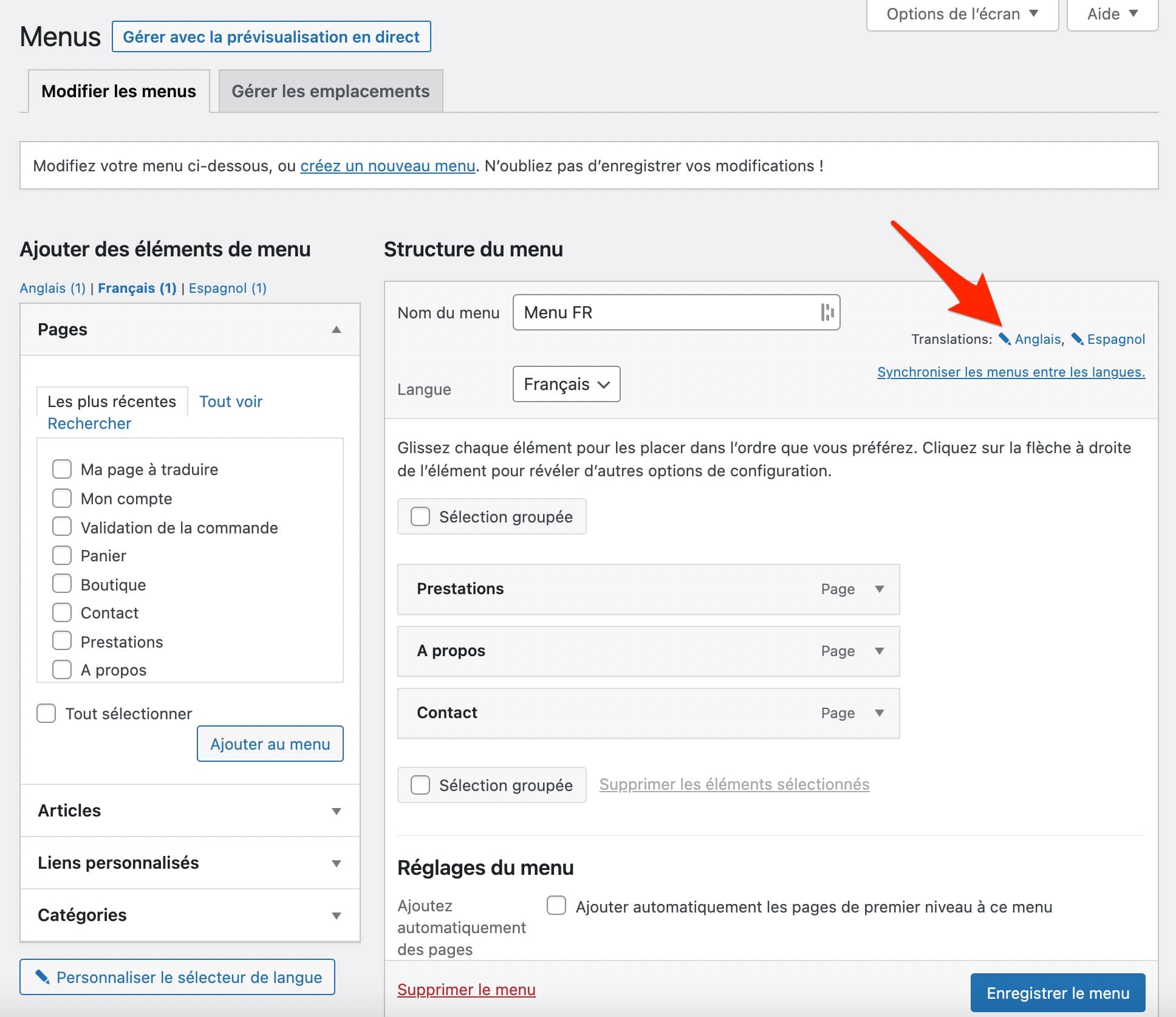 Personnalisation d'un menu avec WPML.