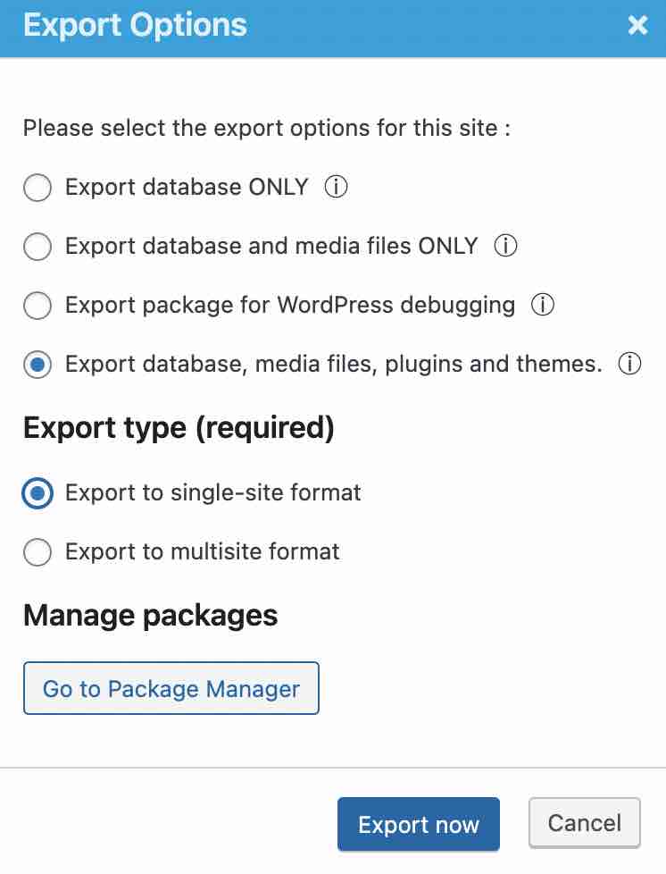 Prime Mover export options.