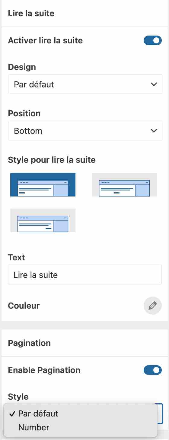 Zakra propose plusieurs types de pagination.