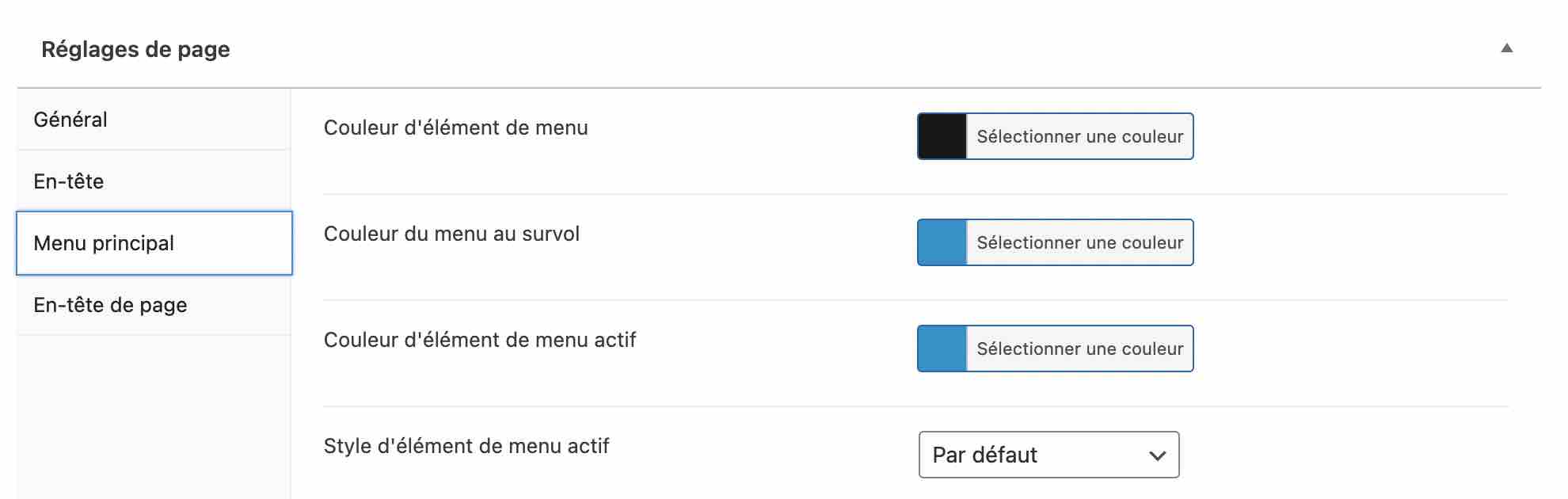Réglages de page de Zakra.