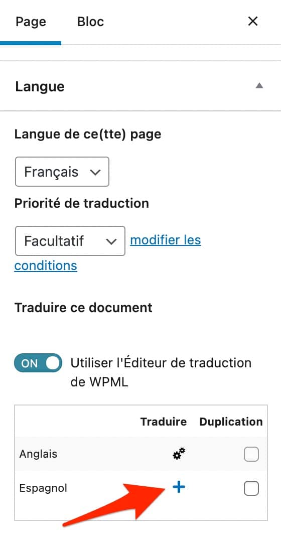 Traduction en espagnol avec WPML.