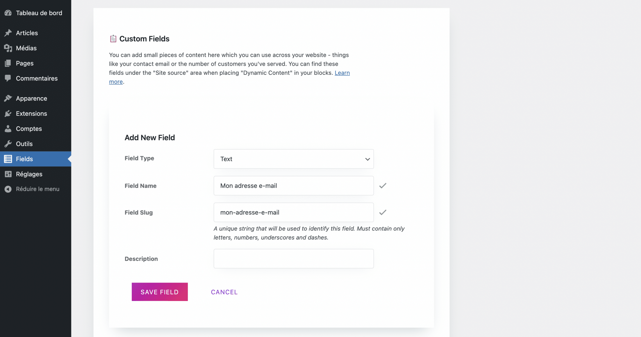 L'ajout d'un champ personnalisé avec le plugin WordPress Stackable.