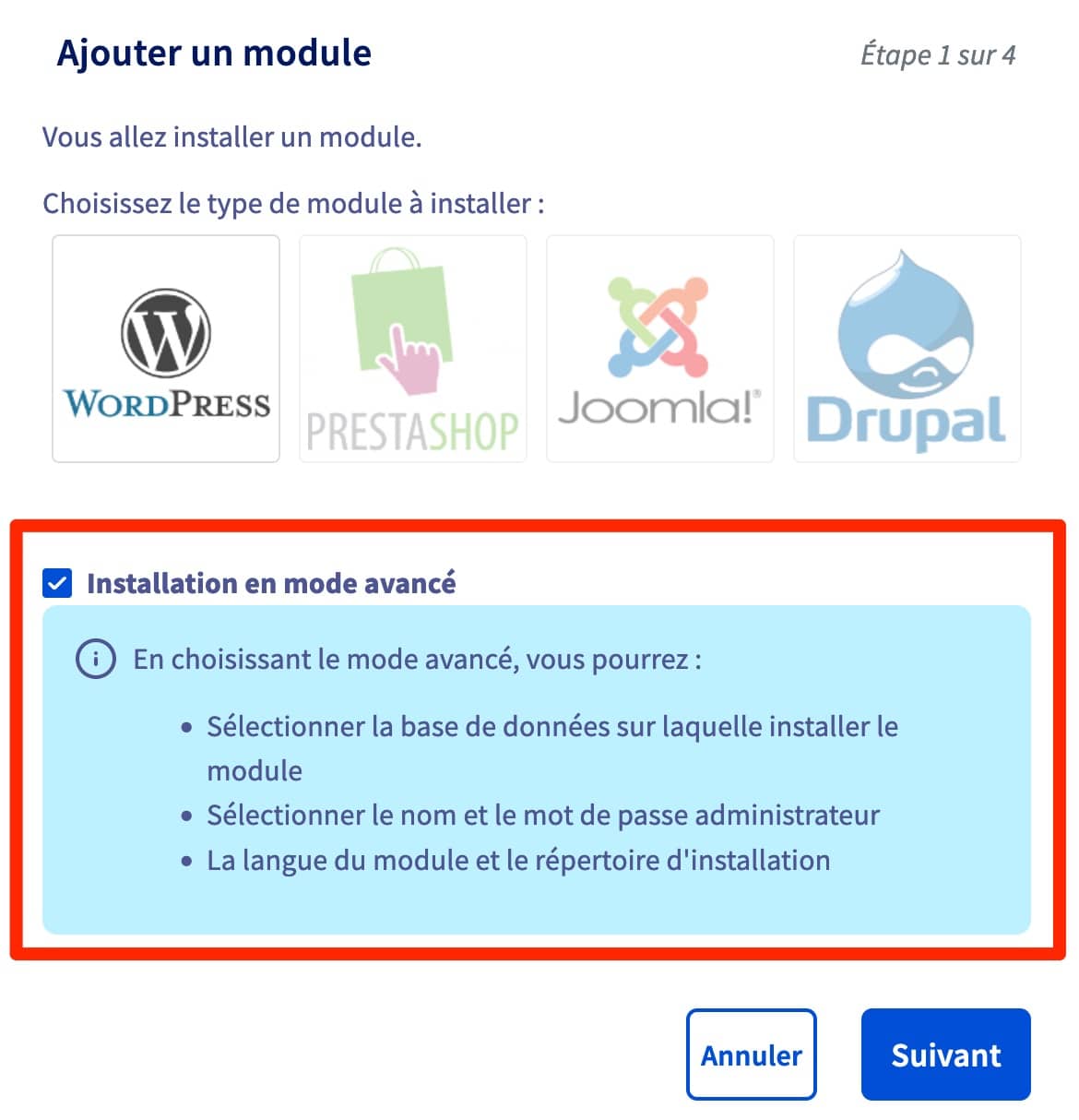 Installation en mode avancé chez OVH.