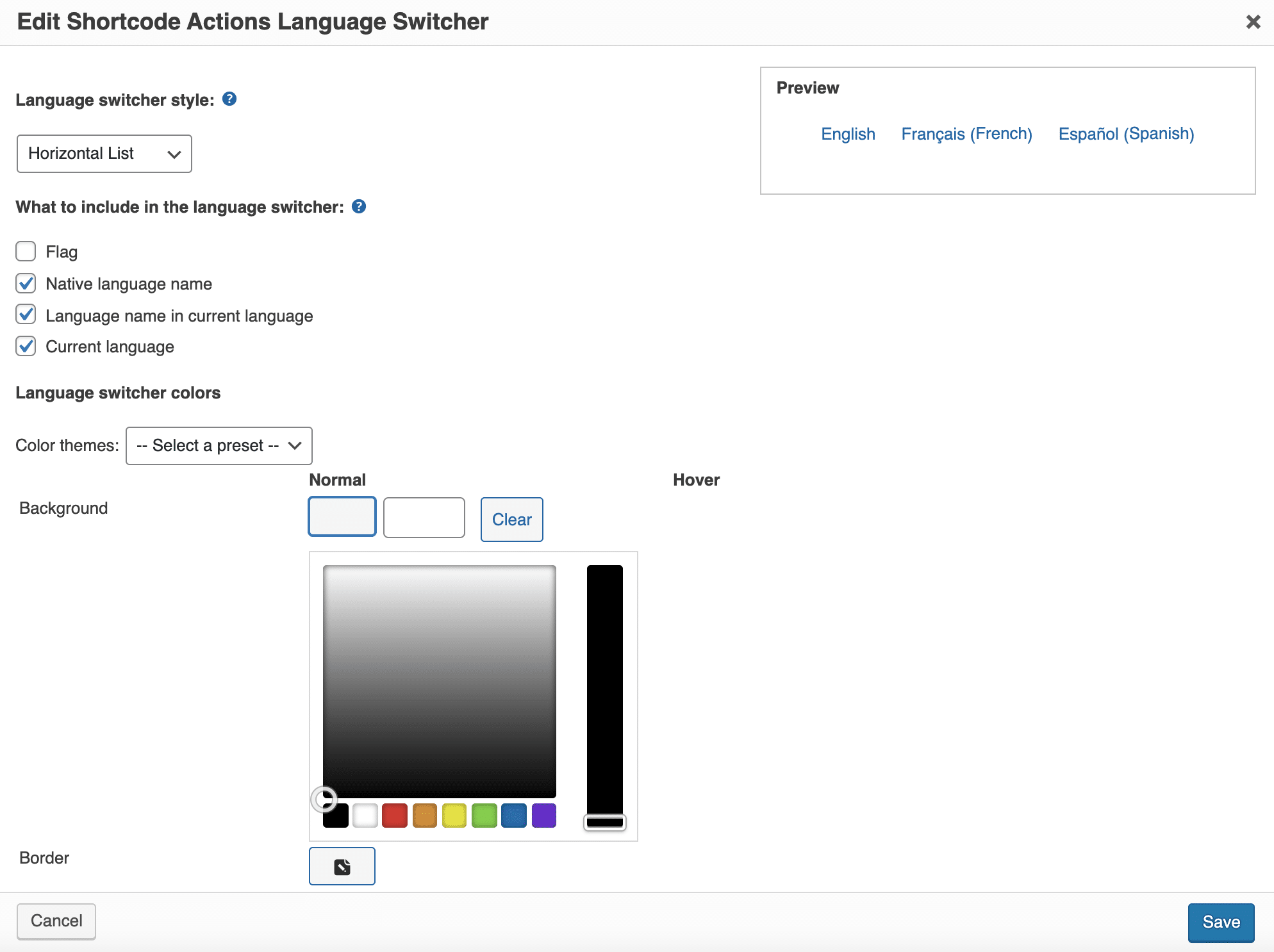 Settings to edit the language selector on WPML.