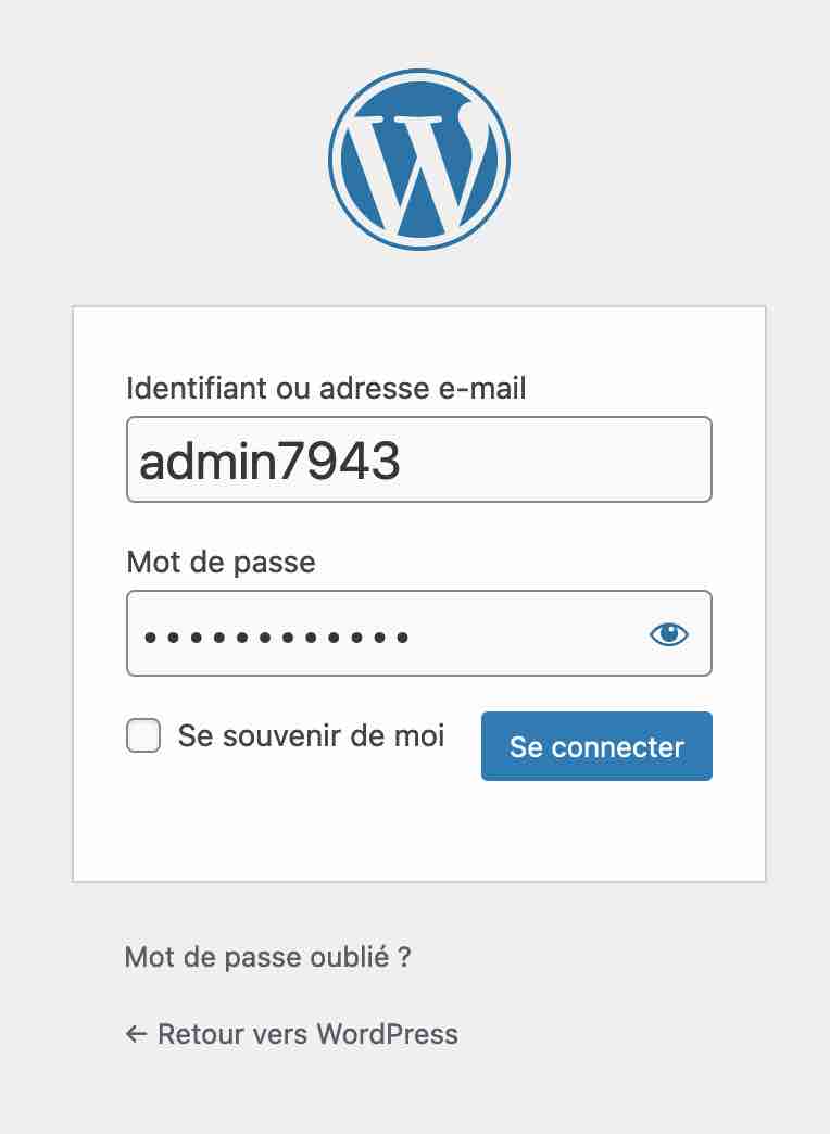 La page de connexion à WordPress chez OVH.