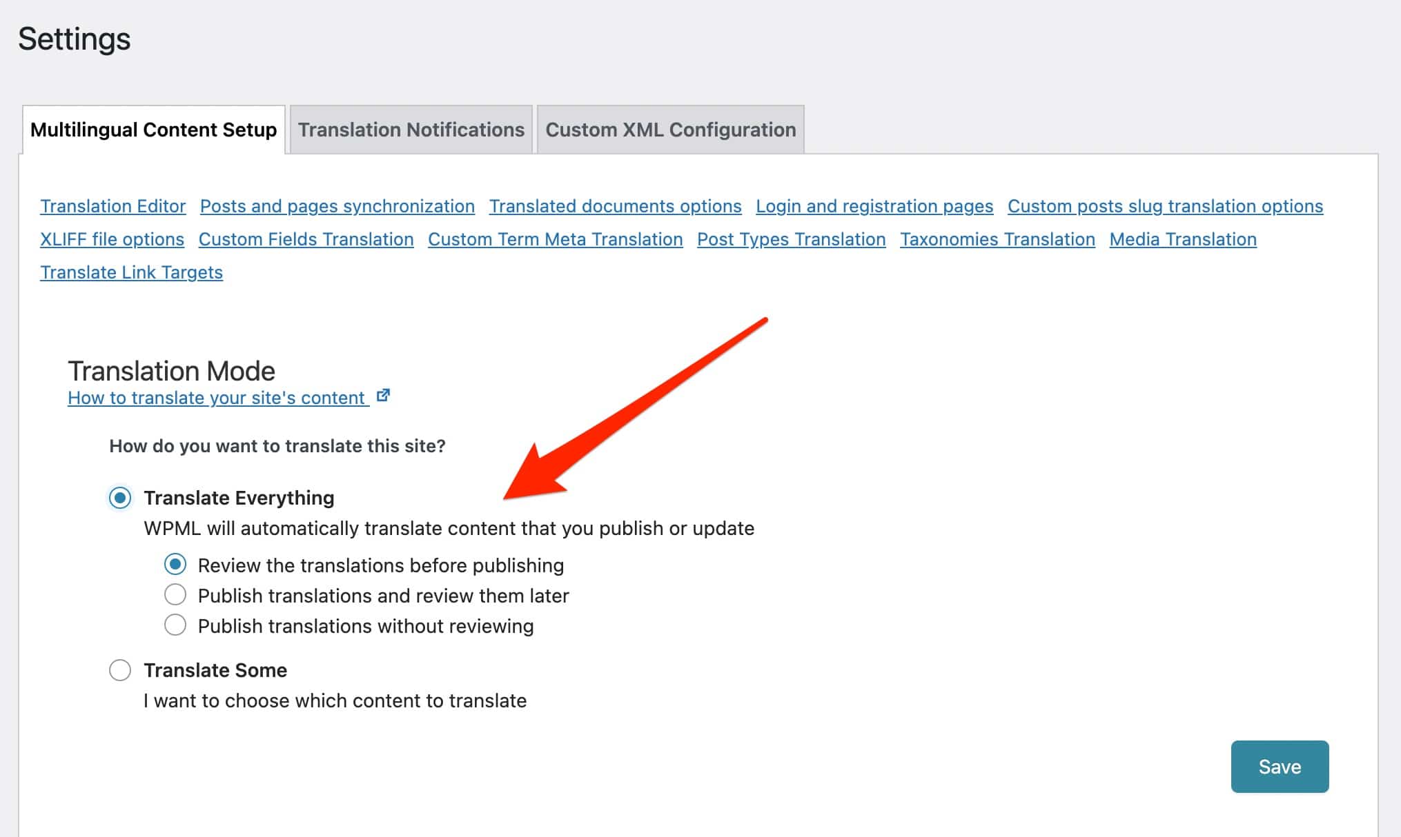 "Translate Everything" feature on WPML.