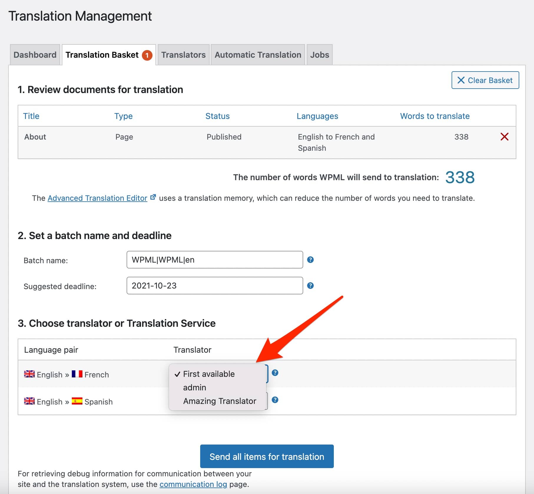 Translator choice on WPML.