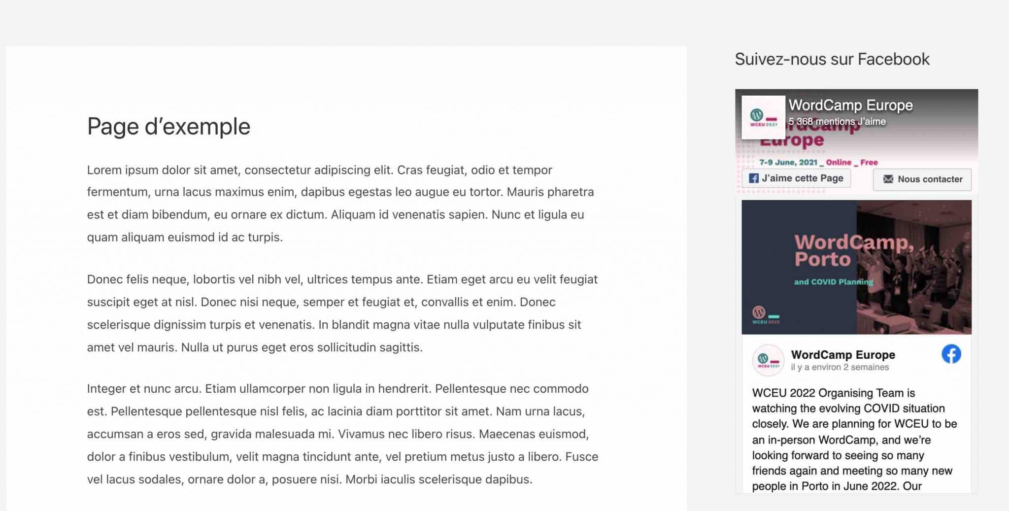 Intégration d'une page Facebook sur WordPress en sidebar.