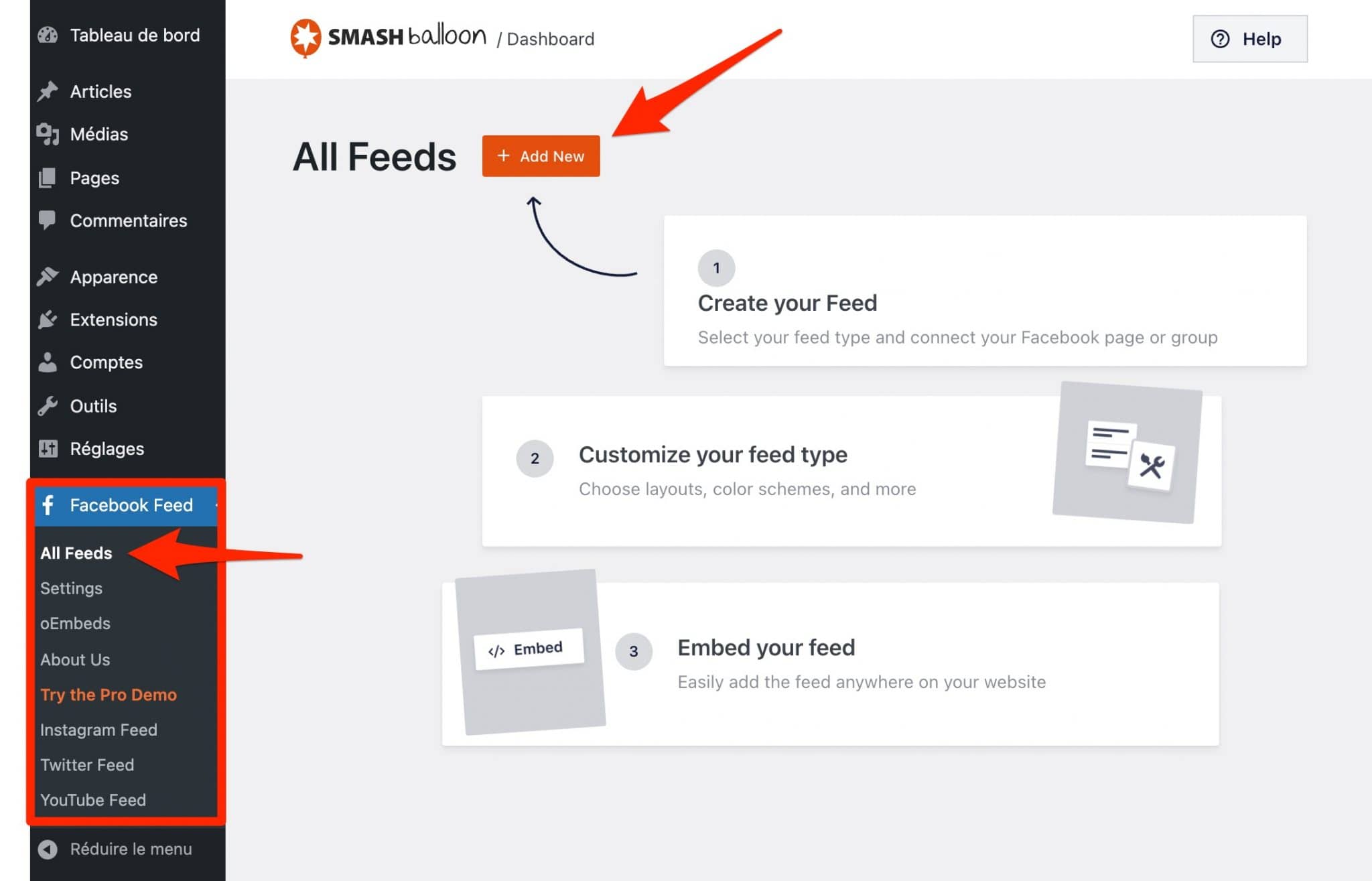 Créer d'un fil d'actus WordPress & Facebook avec Smash Balloon.