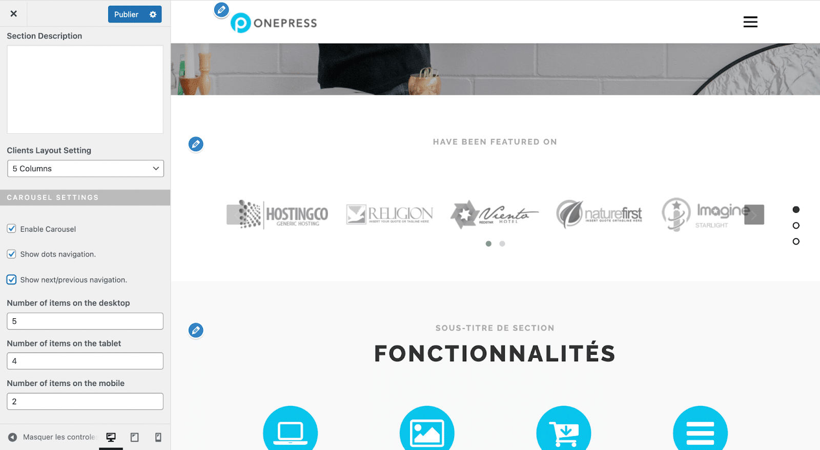 Section "Clients" d'un site WordPress OnePress.