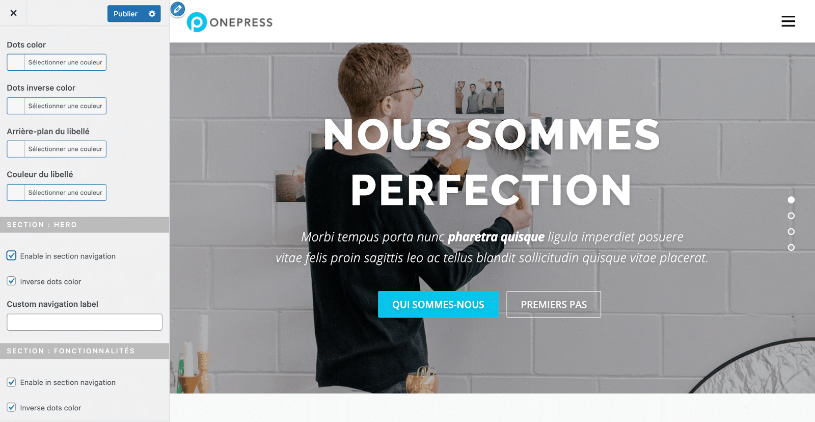 Personnalisation de la navigation avec le thème WordPress OnePress.