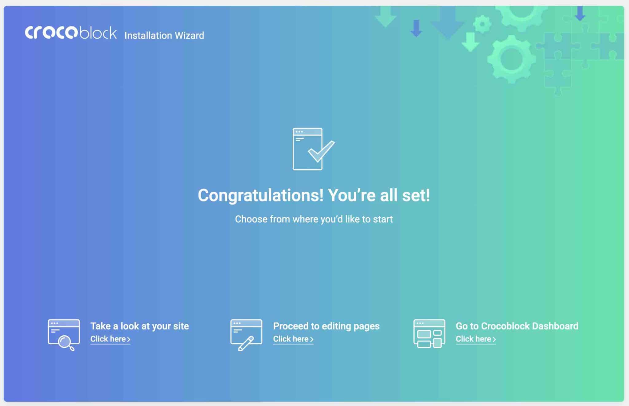 Fin de l'installation de Crocoblock sur WordPress.