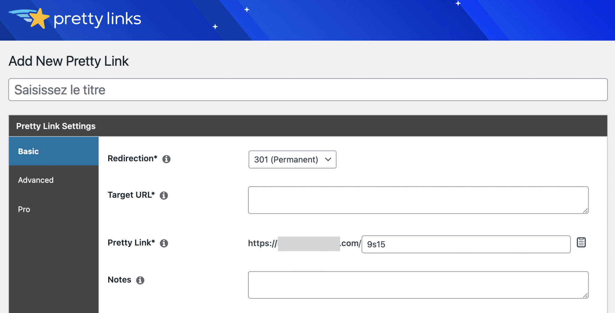Ajout d'un lien Pretty Links sur WordPress.