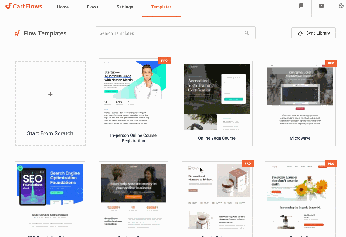 The Elementor templates proposed by Cartflows.