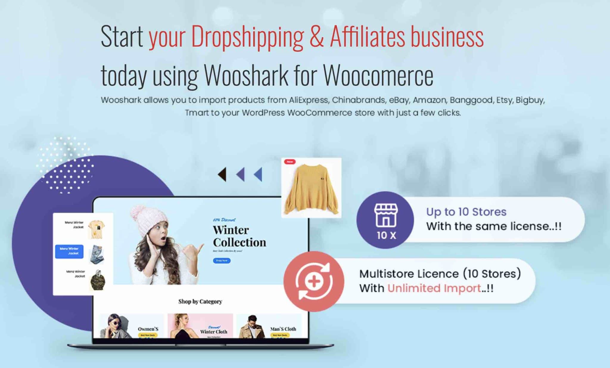 Wooshark est un plugin de dropshipping WordPress qui fonctionne avec une extension Chrome.