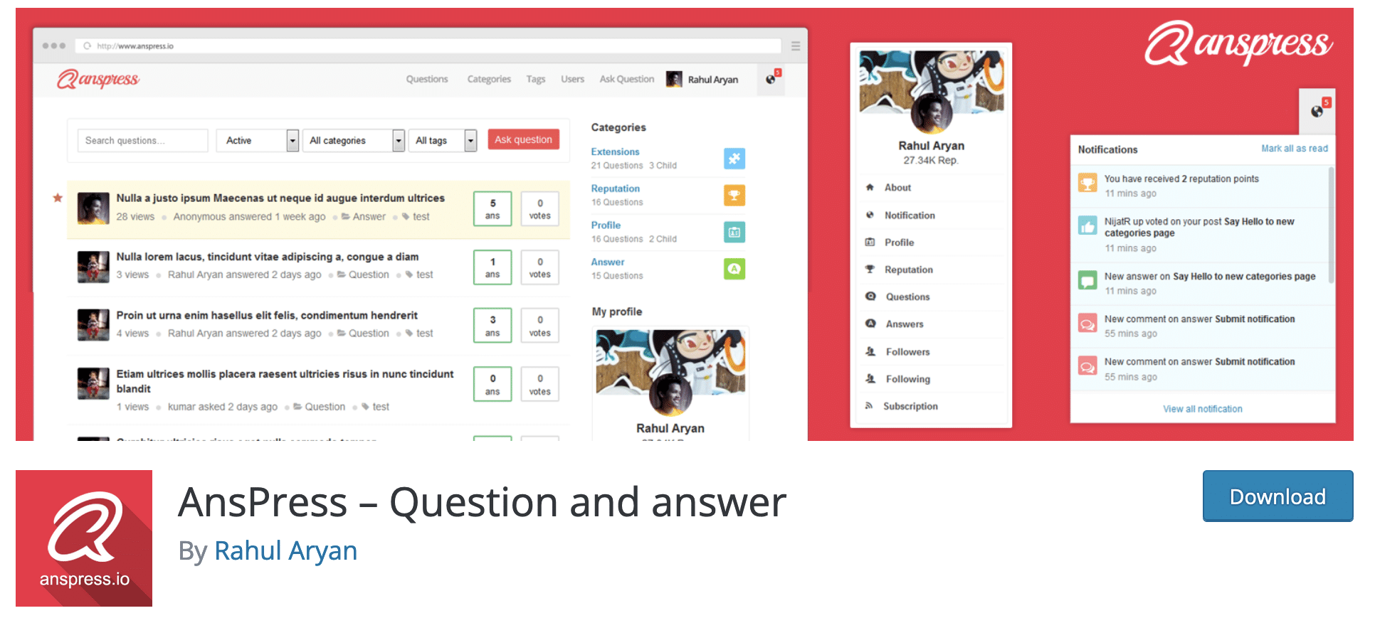 AnsPress plugin download page.