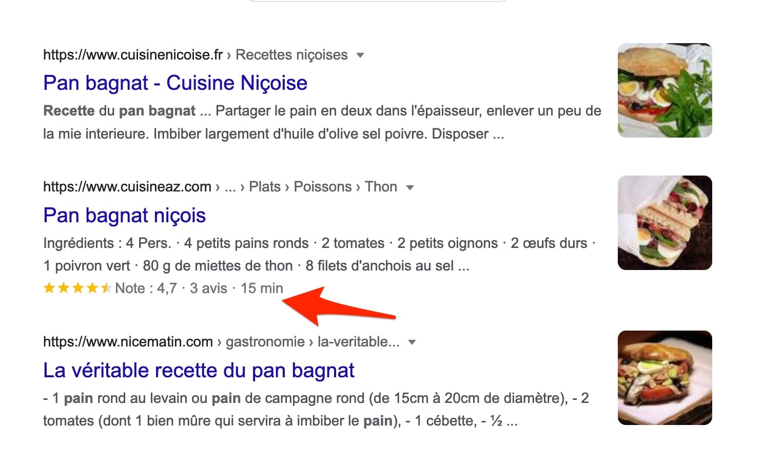 Avis clients WordPress sur une recette de pan bagnat.