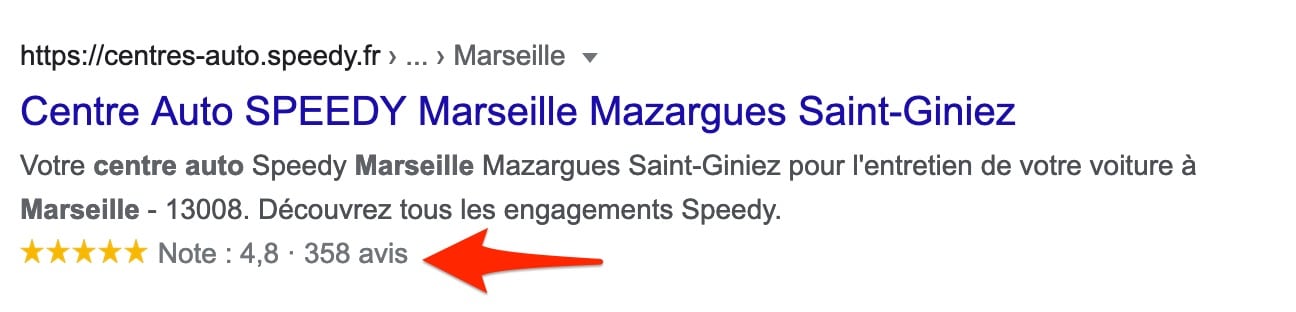 Un exemple de rich snippet proposant des avis clients.