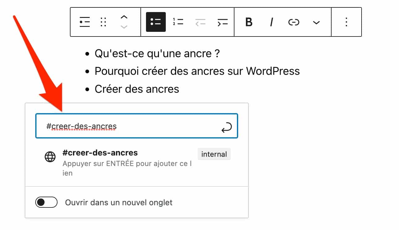 Créer des ancres WordPress au niveau d'une table des matières.