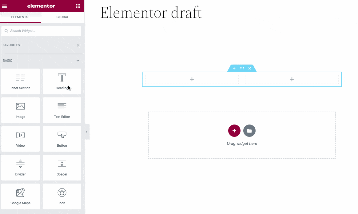 Adding widgets on Elementor is a drag and drop process.