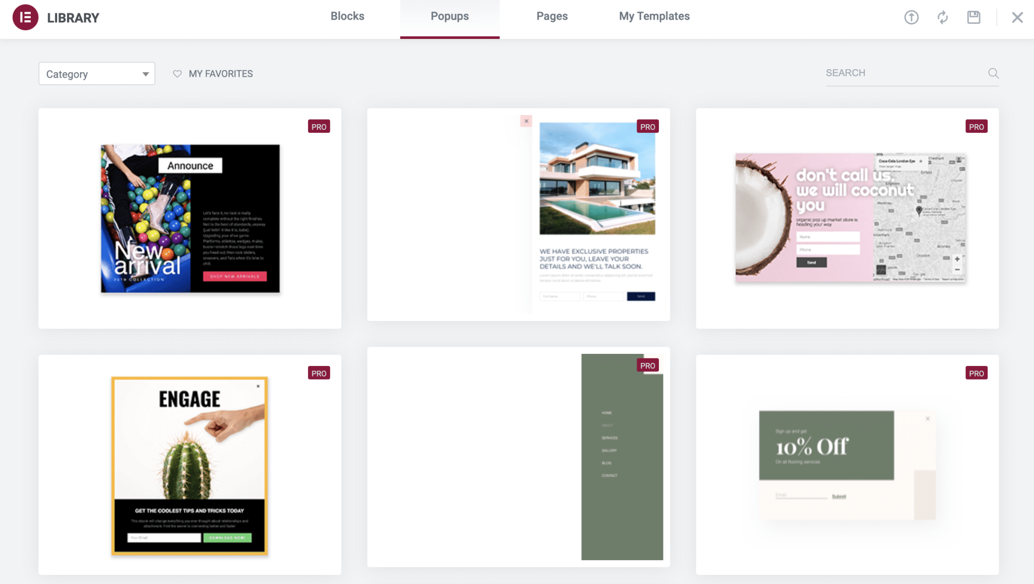 Popups library on Elementor.