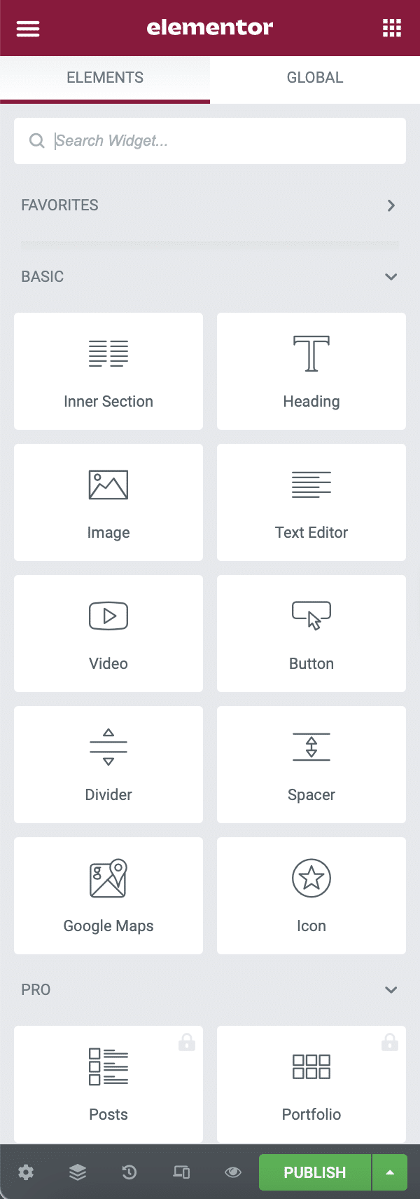 The side panel on Elementor.