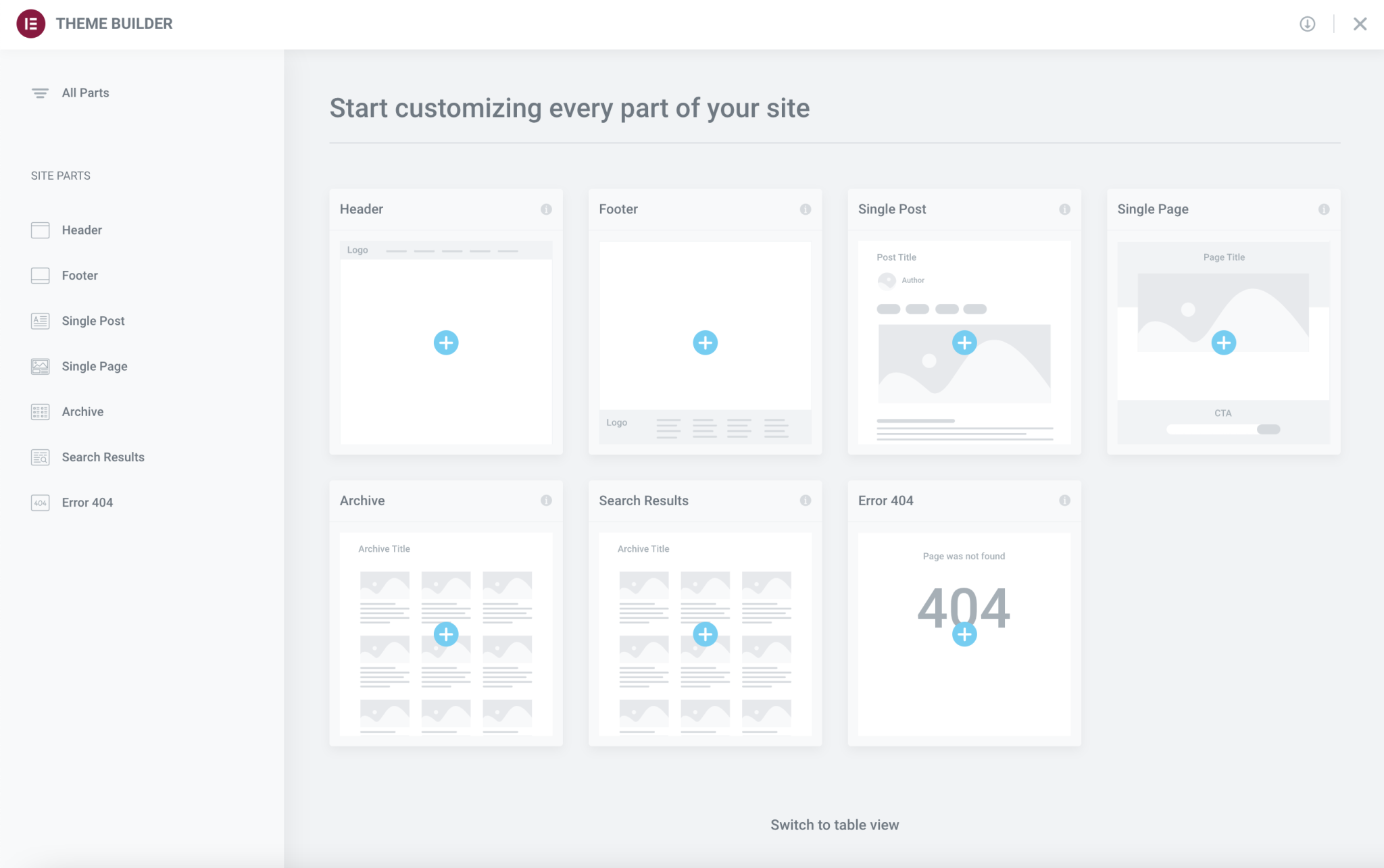 Elementor's theme builder allows you to customize all parts of your site.