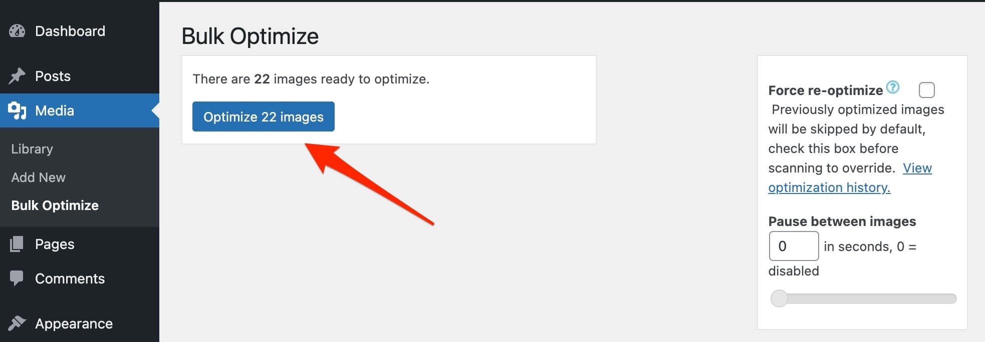 Bulk optimization on EWWW Image Optimizer.