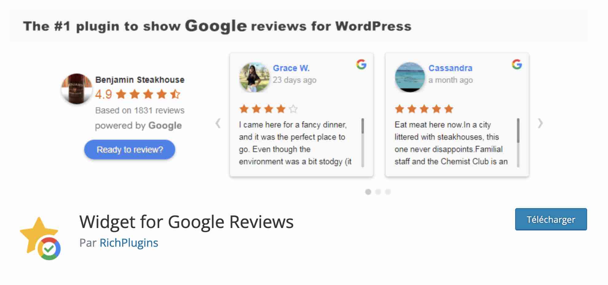 L'extension WordPress Widget for Google Reviews.