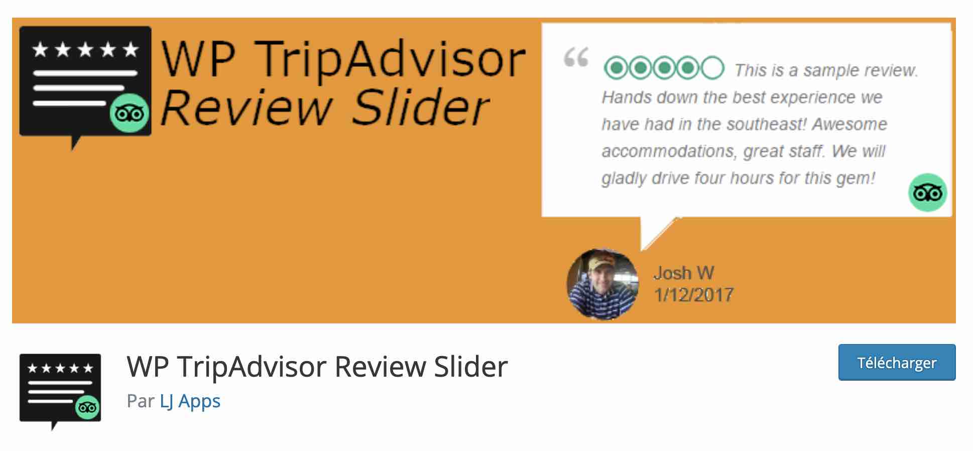 L'extension WP TripAdvisor Review Slider sur WordPress.