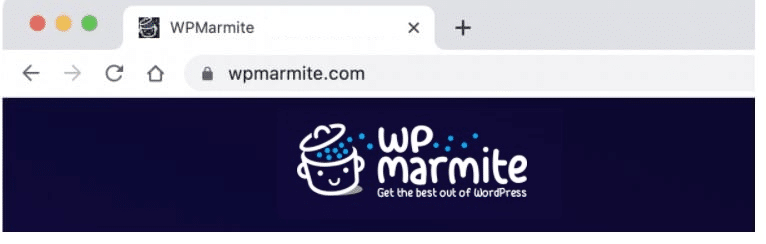 WPMarmite favicon on the landing page.
