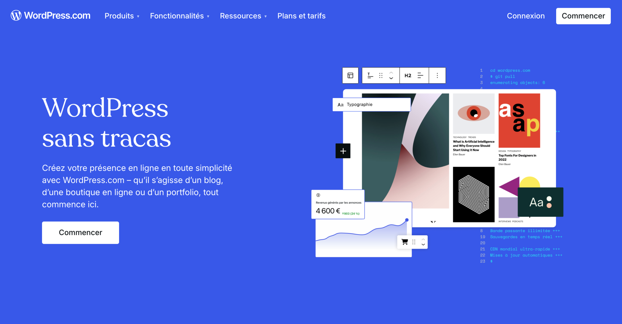 Page d'accueil du site WordPress.com.