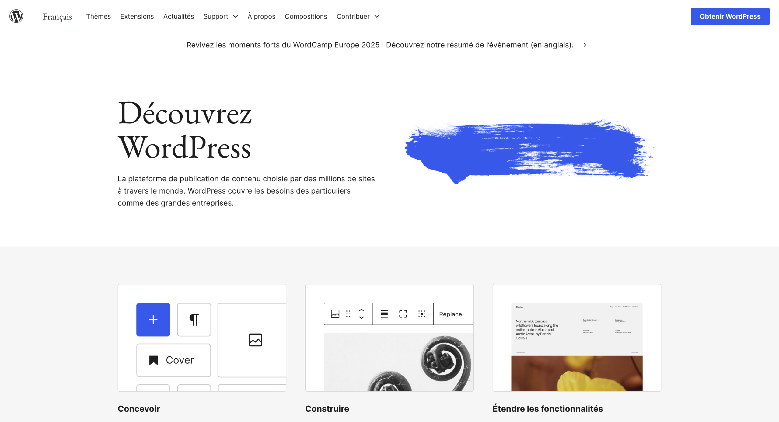 Page d'accueil du site WordPress.org.