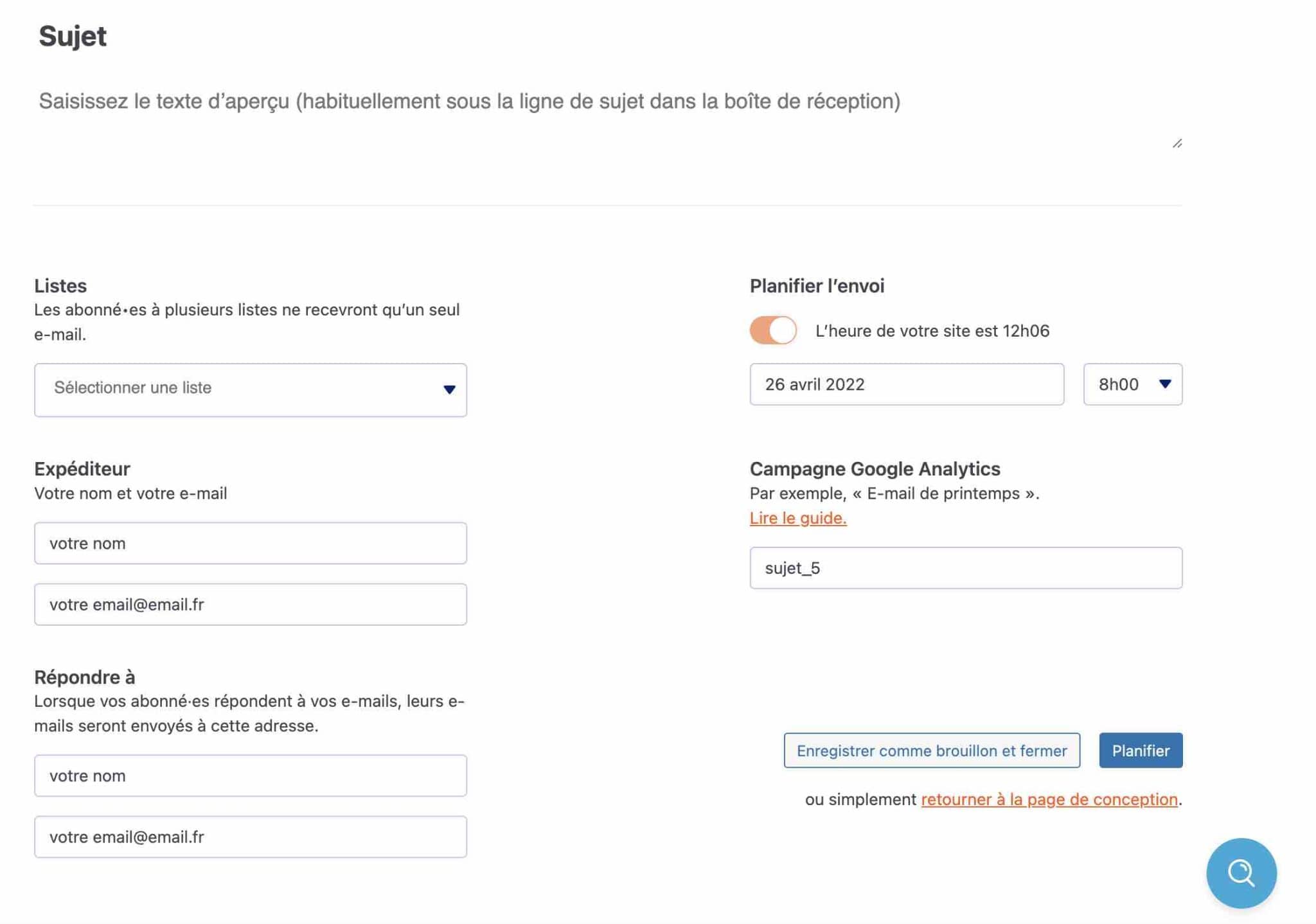 MailPoet permet de contrôler les paramètres d'envoi de vos e-mails.