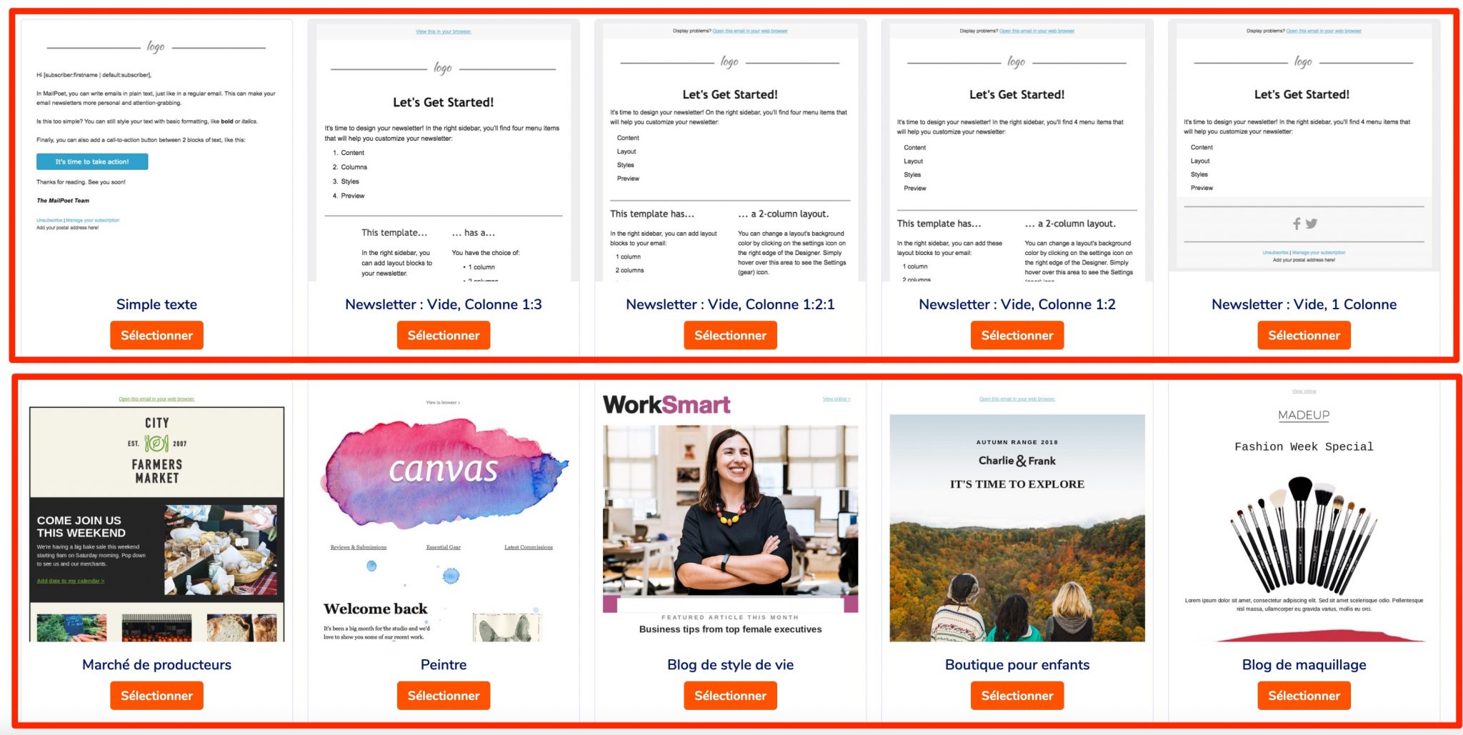 Les templates de newsletter de MailPoet.