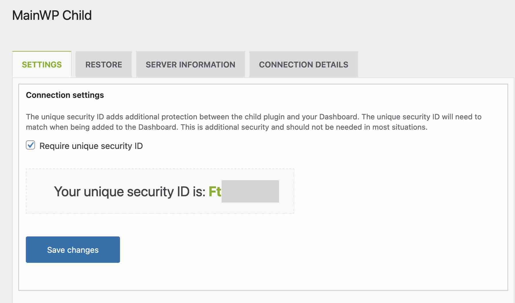Unique security ID offered by MainWP.