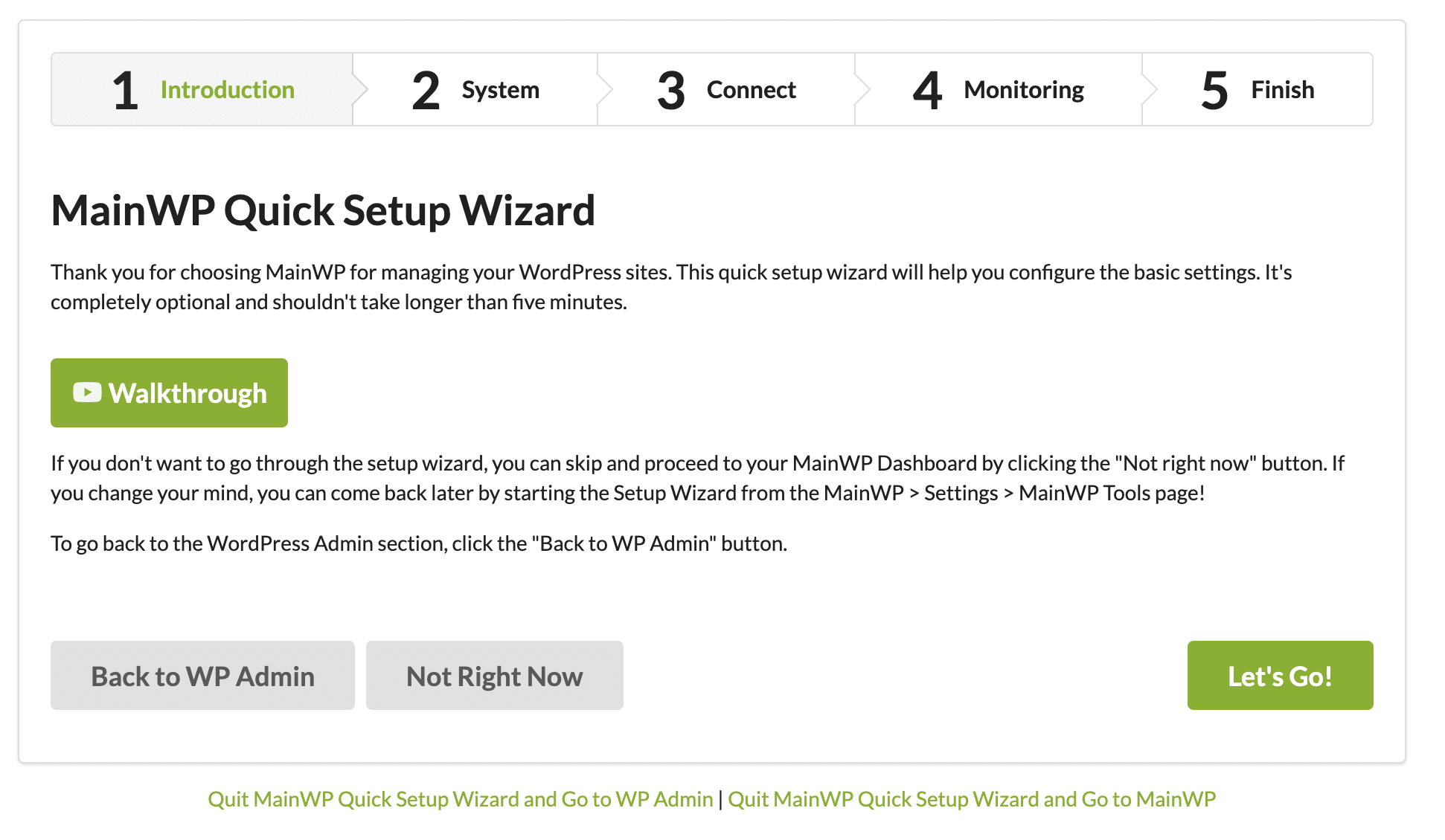 MainWP Quick Setup Wizard.