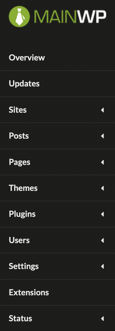 MainWP setup menu.