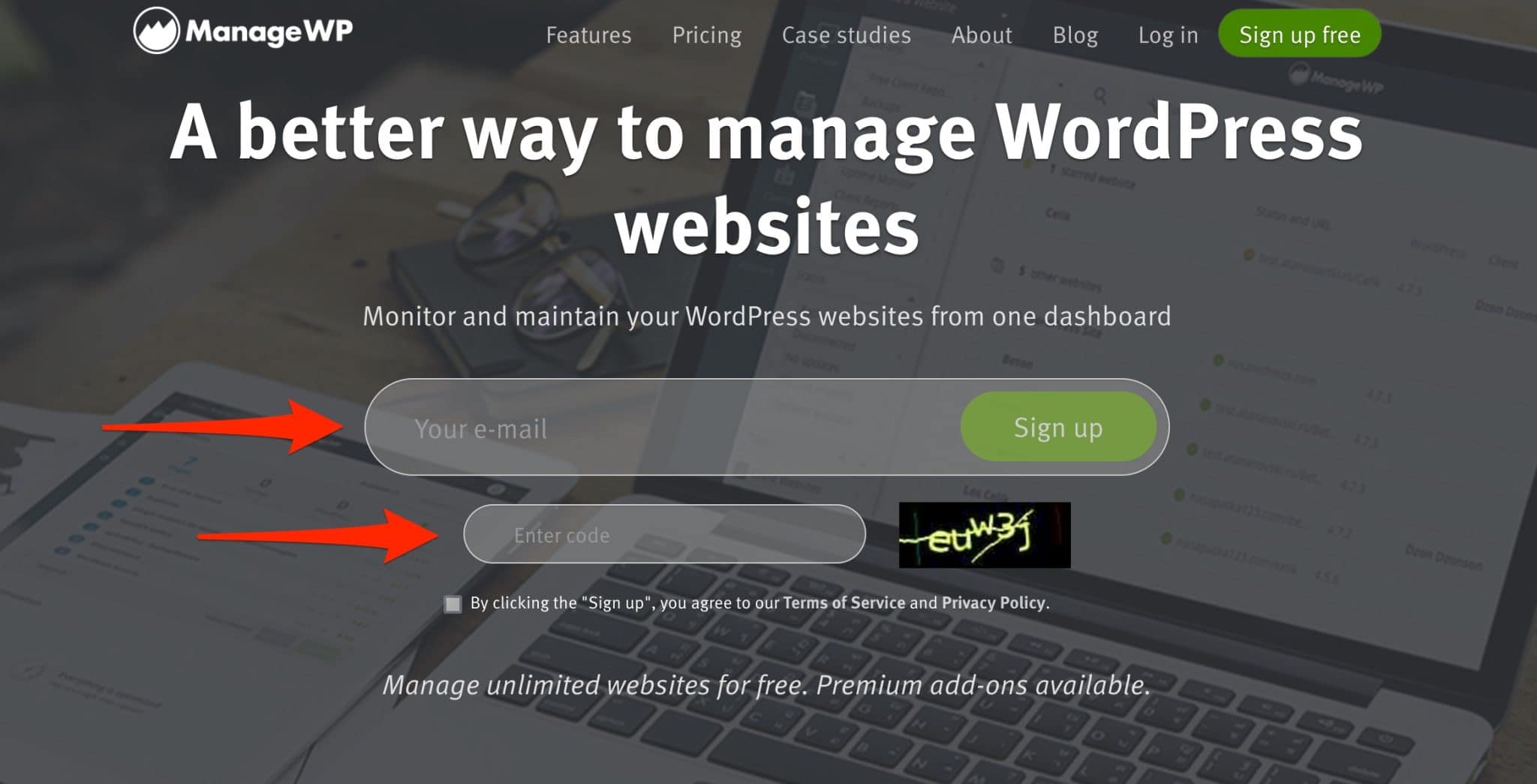Signup to ManageWP is free.