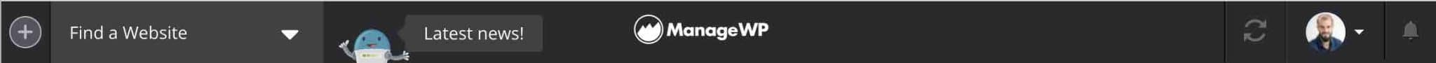 The navigation bar at the top of the ManageWP page.