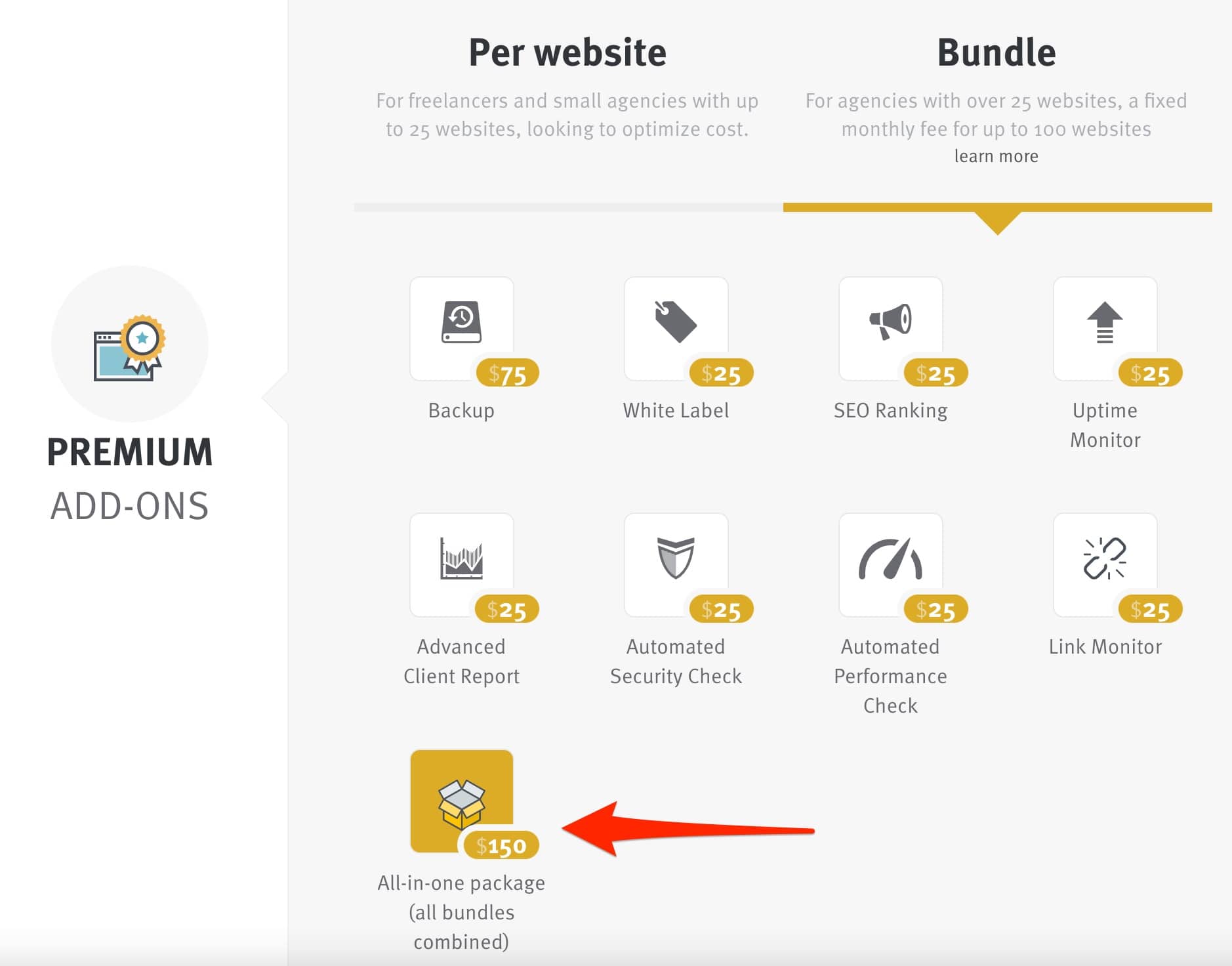 Premium add-ons of ManageWP.