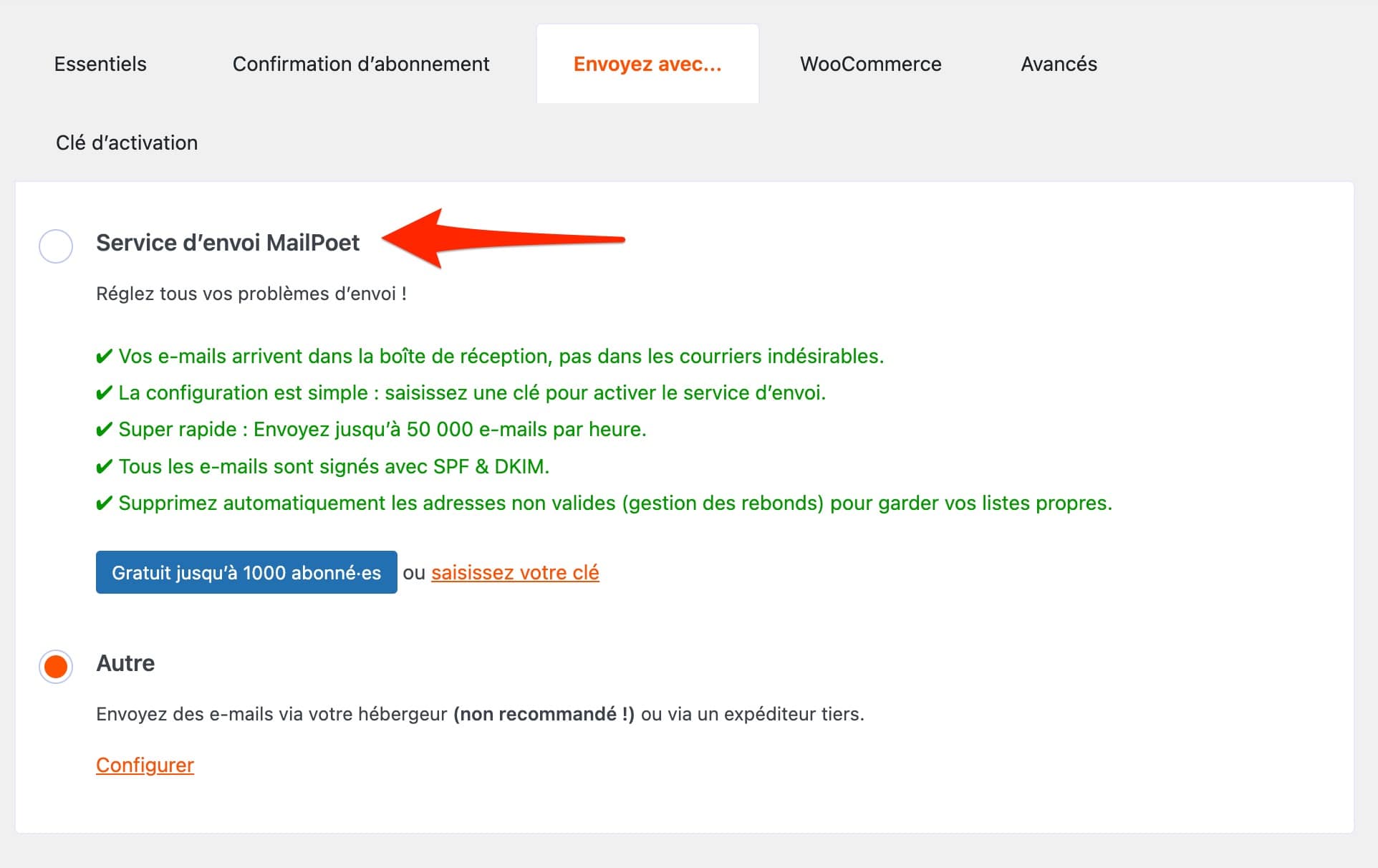 MailPoet propose son propre service d'envoi d'e-mails.