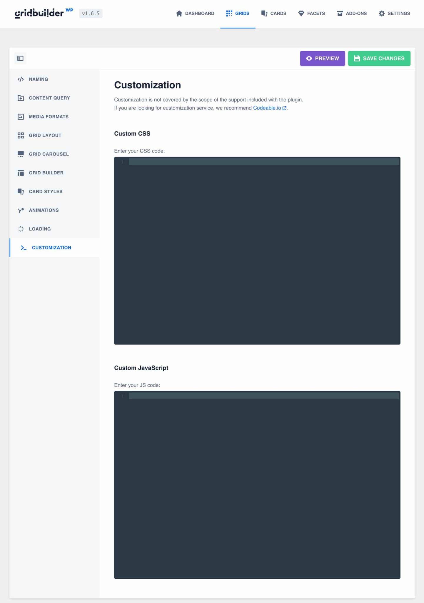 Customization tab in WP Grid Builder.