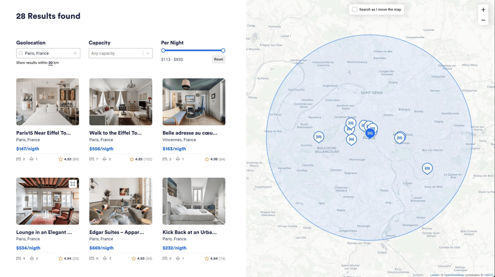 A map facet created with WP Grid Builder in WordPress.