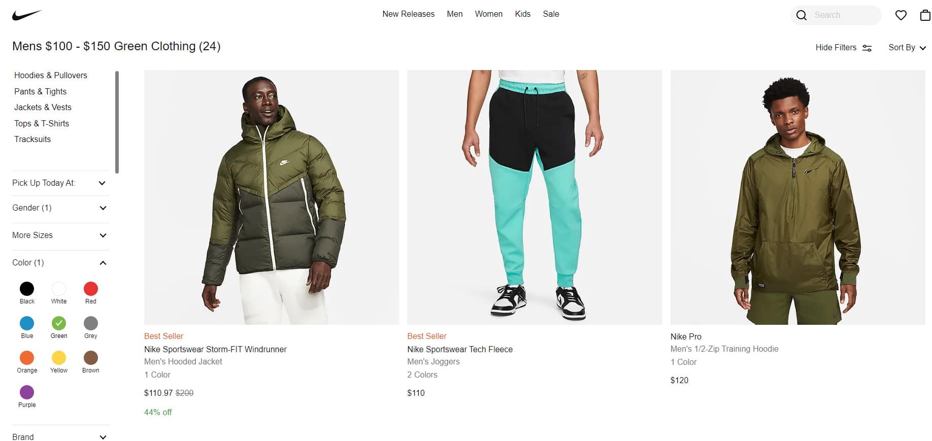Filters available on the Nike online store.