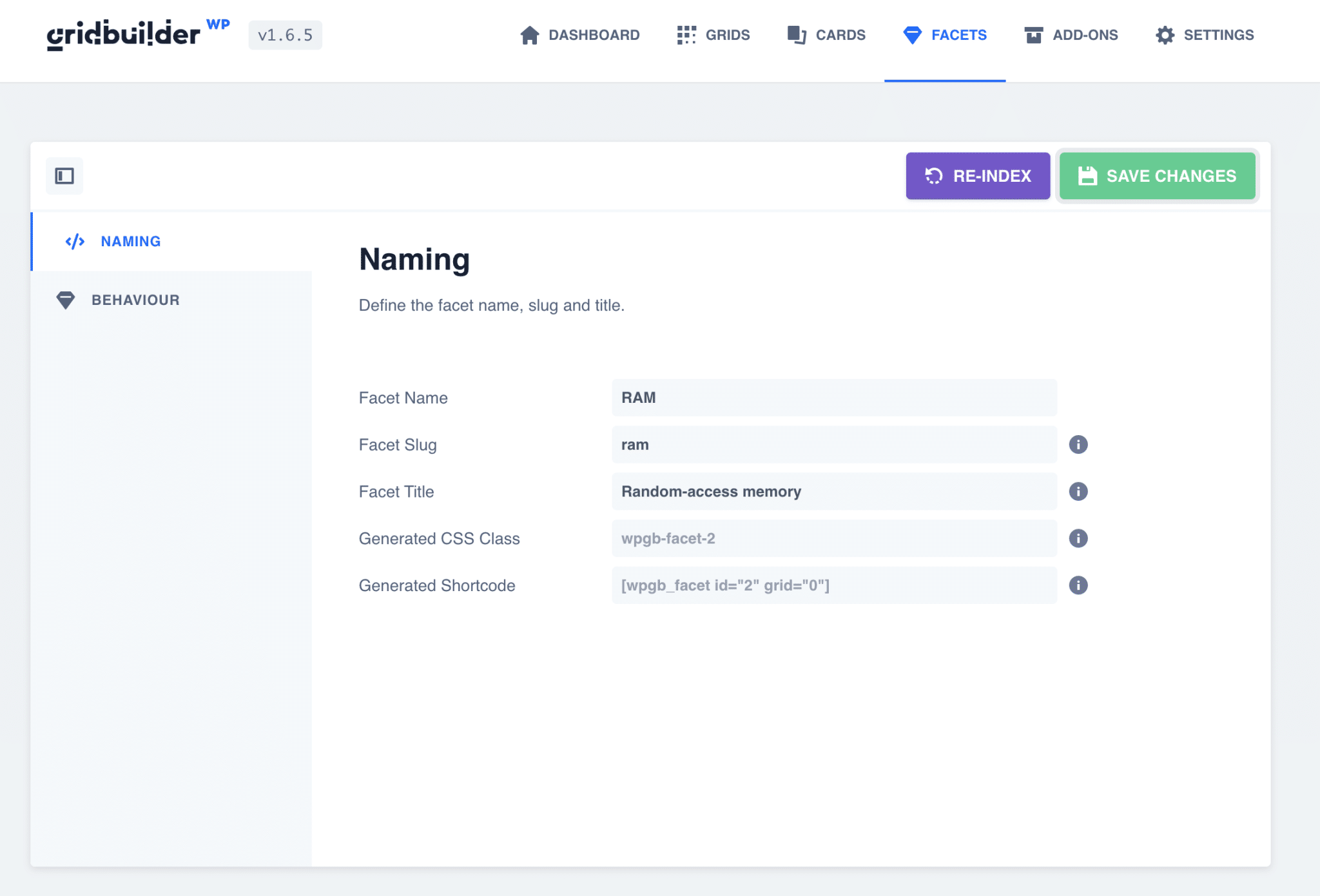 Facet naming on WP Grid Builder on WordPress.