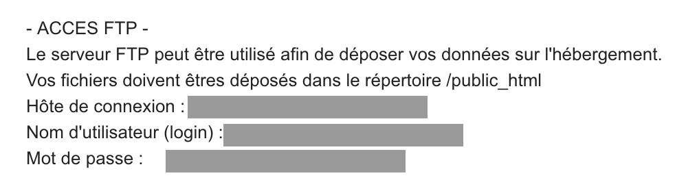 Les accès FTP sont envoyés par e-mail par votre hébergeur.